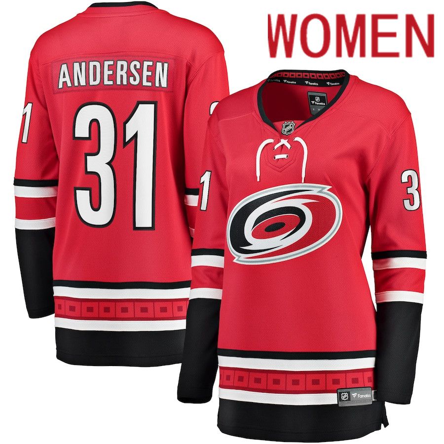 Women Carolina Hurricanes #31 Frederik Andersen Fanatics Branded Red Alternate Breakaway Player NHL Jersey